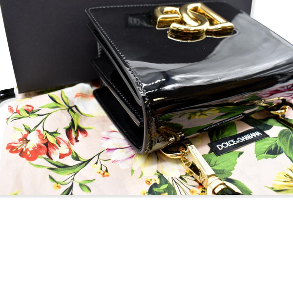 DOLCE & GABBANA Logo Patent Leather Crossbody Bag Black