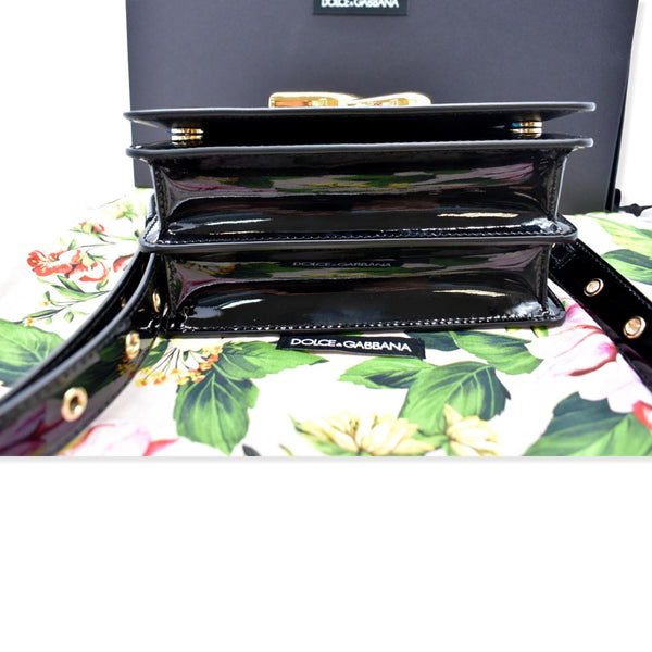 DOLCE & GABBANA Logo Patent Leather Crossbody Bag Black