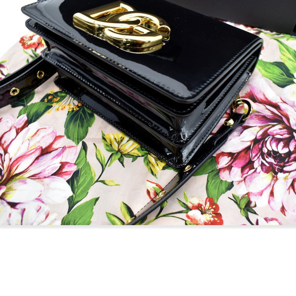 DOLCE & GABBANA Logo Patent Leather Crossbody Bag Black