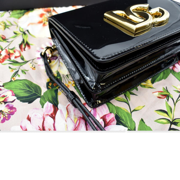 DOLCE & GABBANA Logo Patent Leather Crossbody Bag Black