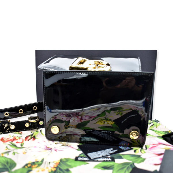 DOLCE & GABBANA Logo Patent Leather Crossbody Bag Black