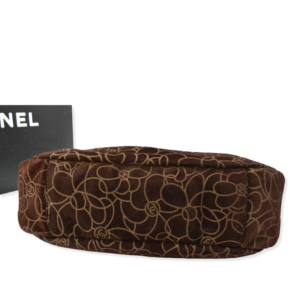 CHANEL Camellia Chain Embossed Suede Medium Shoulder Bag Brown