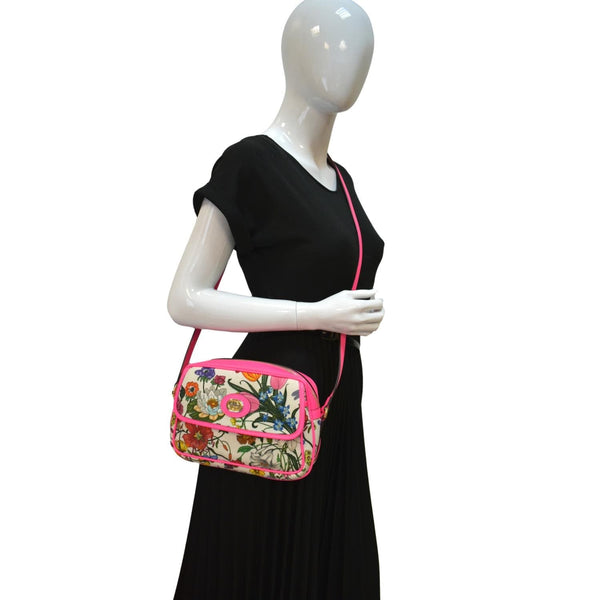 GUCCI Flora Canvas Tote Shoulder Bag Pink 550147