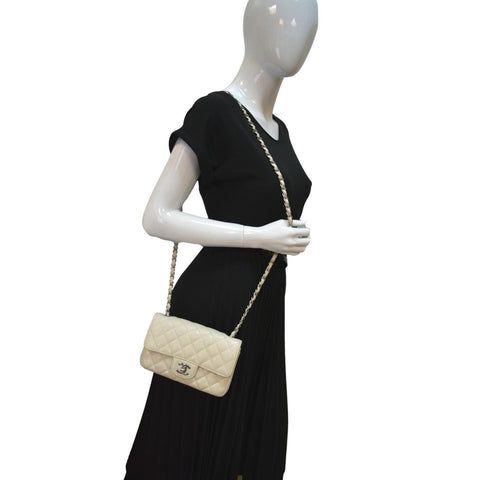 CHANEL Mini Flap Grained Calfskin Leather Crossbody Bag White