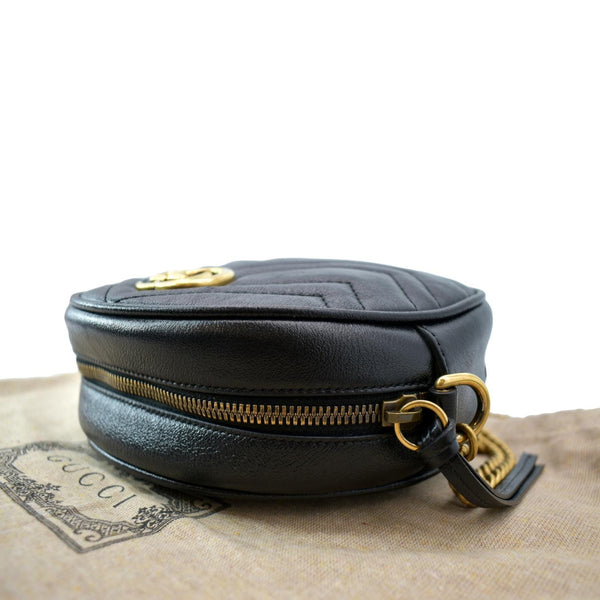 GUCCI GG Marmont Mini Round Leather Crossbody Bag Black 550154