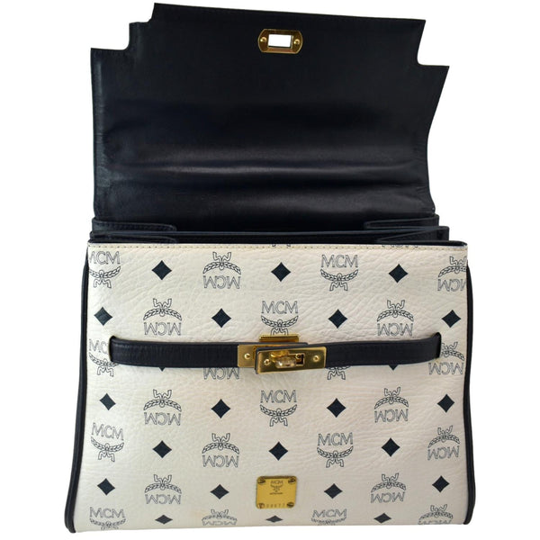 MCM Mini Kelly Visetos Coated Canvas Shoulder Bag White-DDH