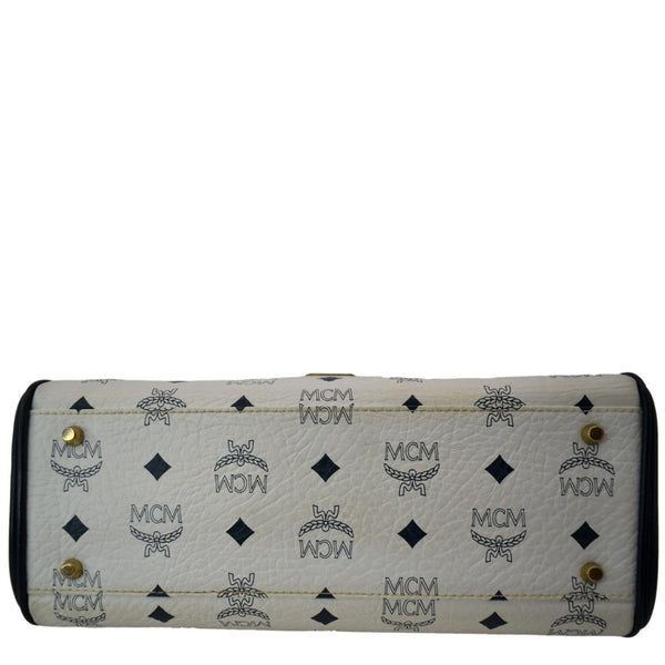 MCM Mini Kelly Visetos Coated Canvas Shoulder Bag White-DDH