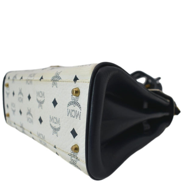 MCM Mini Kelly Visetos Coated Canvas Shoulder Bag White-DDH