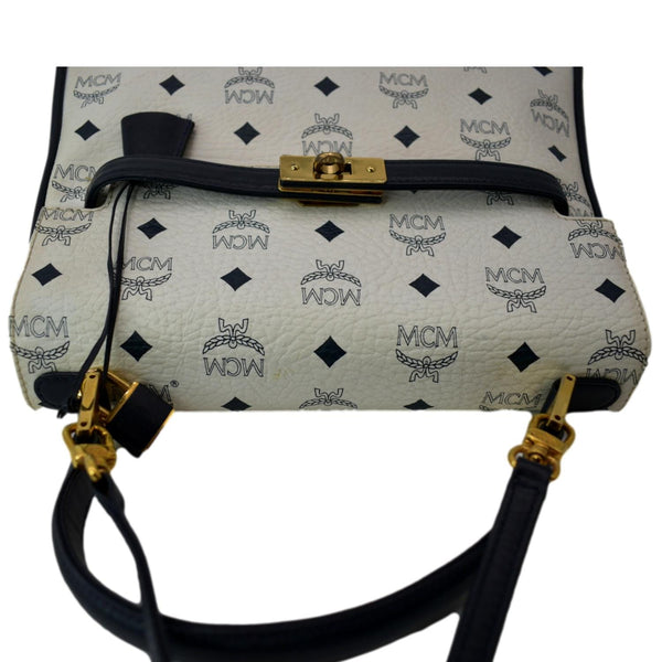 MCM Mini Kelly Visetos Coated Canvas Shoulder Bag White-DDH