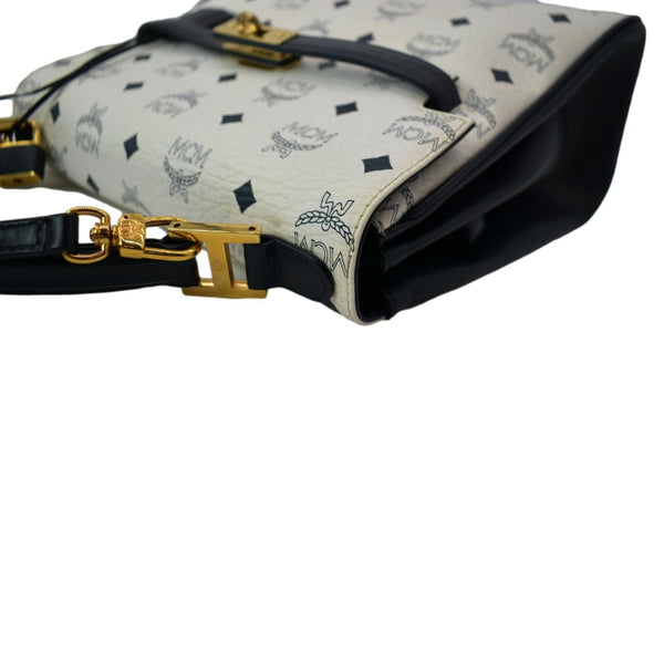 MCM Mini Kelly Visetos Coated Canvas Shoulder Bag White-DDH