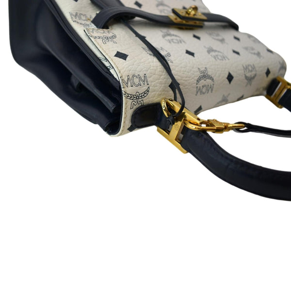 MCM Mini Kelly Visetos Coated Canvas Shoulder Bag White-DDH