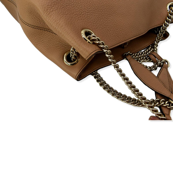 GUCCI Soho Pebbled Leather Chain Shoulder Bag 308982 Beige