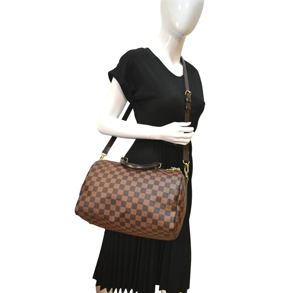 LOUIS VUITTON Speedy 30 Bandouliere Damier Ebene Satchel Bag Brown