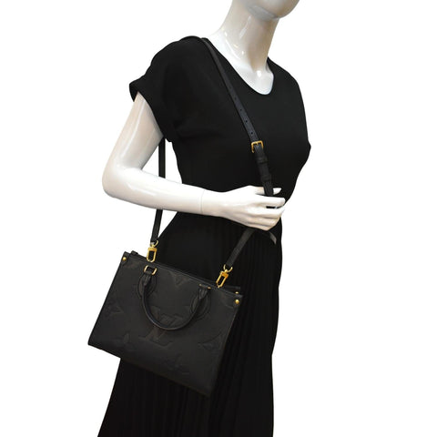 LOUIS VUITTON Onthego PM Monogram Empreinte Tote Shoulder Bag Black
