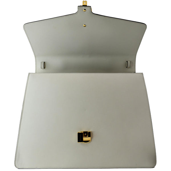 GUCCI Maxi Sylvie Calfskin Leather Top Handle Shoulder Bag White 477631