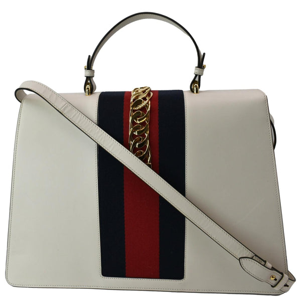 GUCCI Maxi Sylvie Calfskin Leather Top Handle Shoulder Bag White 477631