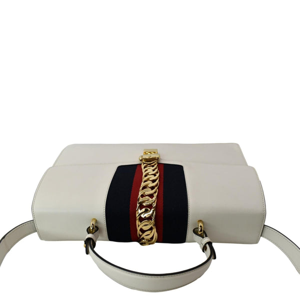 GUCCI Maxi Sylvie Calfskin Leather Top Handle Shoulder Bag White 477631