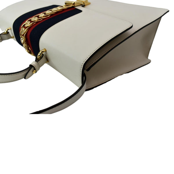 GUCCI Maxi Sylvie Calfskin Leather Top Handle Shoulder Bag White 477631