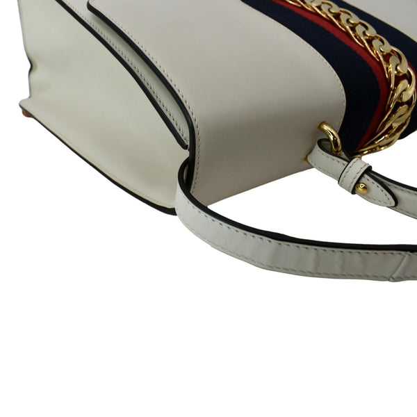 GUCCI Maxi Sylvie Calfskin Leather Top Handle Shoulder Bag White 477631
