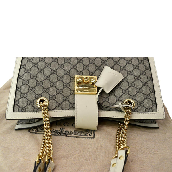 GUCCI Padlock Medium GG Supreme Canvas Shoulder Bag Beige 479197