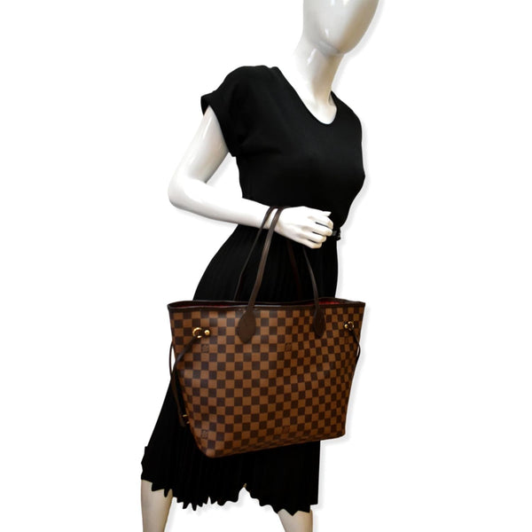 LOUIS VUITTON Neverfull MM Damier Ebene Tote Bag Brown