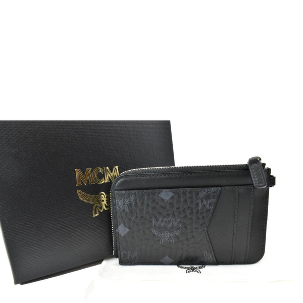 MCM Patricia Mini Visetos Coated Canvas Card Case Wallet Black
