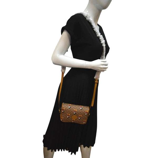 GUCCI x Disney Mickey Mouse GG Supreme Coated Canvas Crossbody Bag Brown 602536