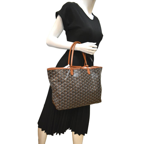 GOYARD Saint Louis PM Chevron Print Canvas Tote Bag Black Tan