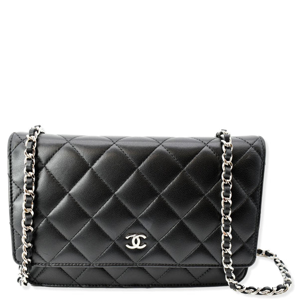 CHANEL Wallet On Chain Lambskin Leather WOC Crossbody Bag Black