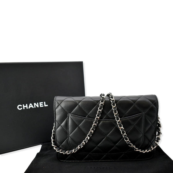 CHANEL Wallet On Chain Lambskin Leather WOC Crossbody Bag Black
