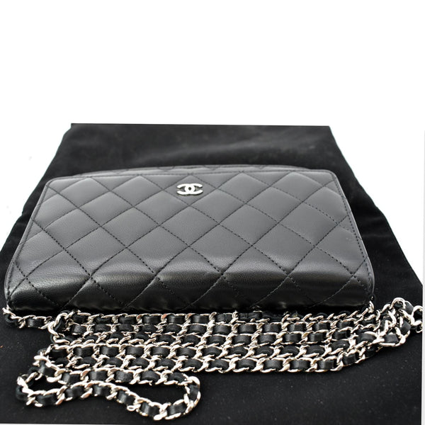 CHANEL Wallet On Chain Lambskin Leather WOC Crossbody Bag Black