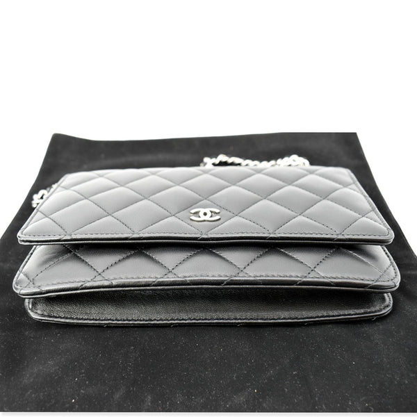 CHANEL Wallet On Chain Lambskin Leather WOC Crossbody Bag Black