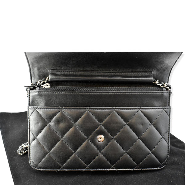 CHANEL Wallet On Chain Lambskin Leather WOC Crossbody Bag Black