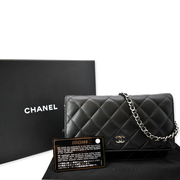 CHANEL Wallet On Chain Lambskin Leather WOC Crossbody Bag Black