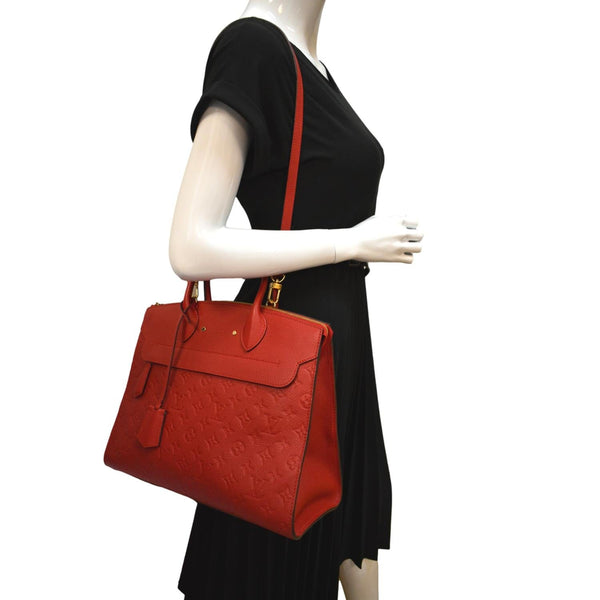LOUIS VUITTON Pont-Neuf GM Empreinte Leather Satchel Bag Red
