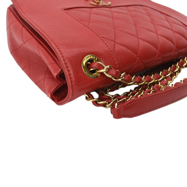 CHANEL Mademoiselle Vintage Flap Sheepskin Leather Shoulder Bag Red
