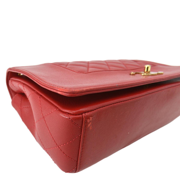 CHANEL Mademoiselle Vintage Flap Sheepskin Leather Shoulder Bag Red