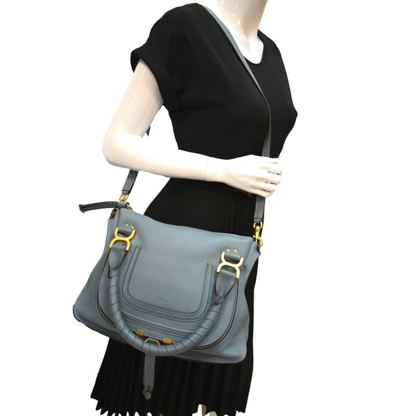 CHLOE Marcie Medium Leather Shoulder Bag Light Blue