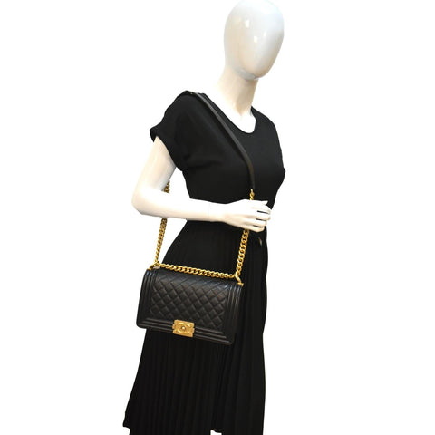 CHANEL Medium Boy Flap Caviar Quilted Leather Shoulder Bag Black