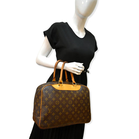 LOUIS VUITTON Deauville Boston Monogram Canvas Satchel Bag Brown