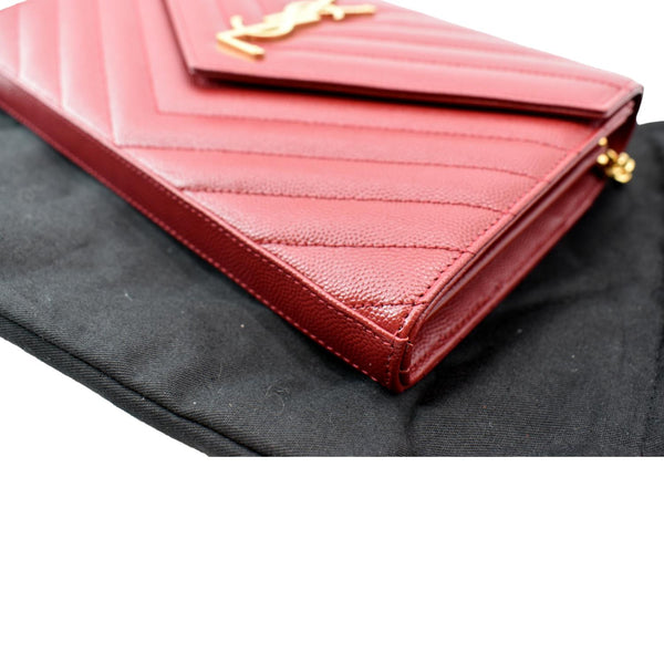 Yves Saint Laurent Embossed Leather Wallet on Chain Shoulder Bag Red