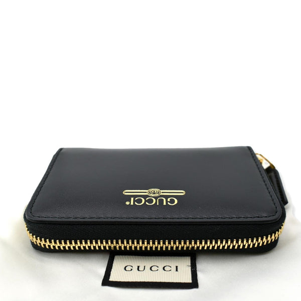 GUCCI Logo Leather Zip Around Card Case Wallet Black 547597