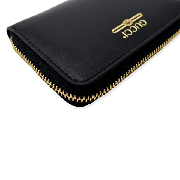 GUCCI Logo Leather Zip Around Card Case Wallet Black 547597
