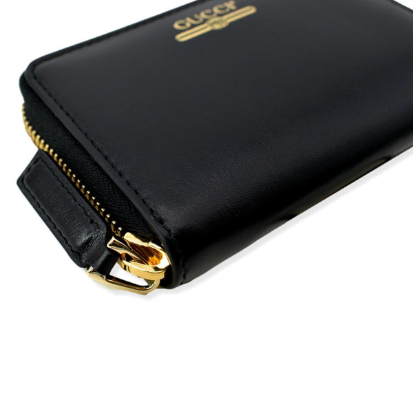 GUCCI Logo Leather Zip Around Card Case Wallet Black 547597