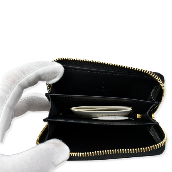 GUCCI Logo Leather Zip Around Card Case Wallet Black 547597