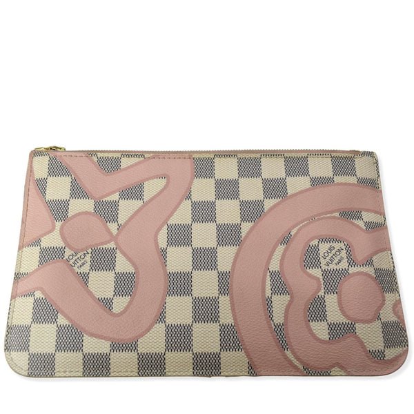 LOUIS VUITTON Tahitienne Pochette Wristlet Pouch Damier Azur Neverfull MM Pink