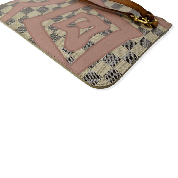 LOUIS VUITTON Tahitienne Pochette Wristlet Pouch Damier Azur Neverfull MM Pink