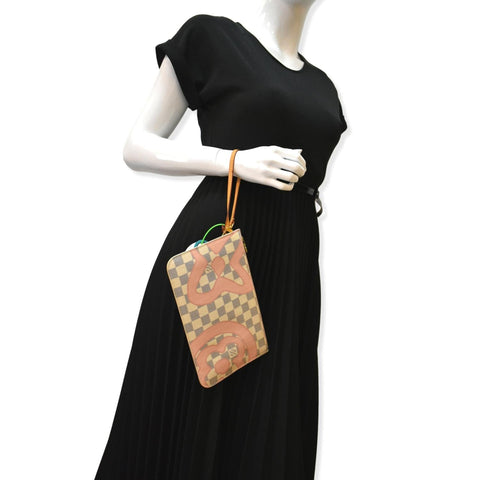 LOUIS VUITTON Tahitienne Pochette Wristlet Pouch Damier Azur Neverfull MM Pink