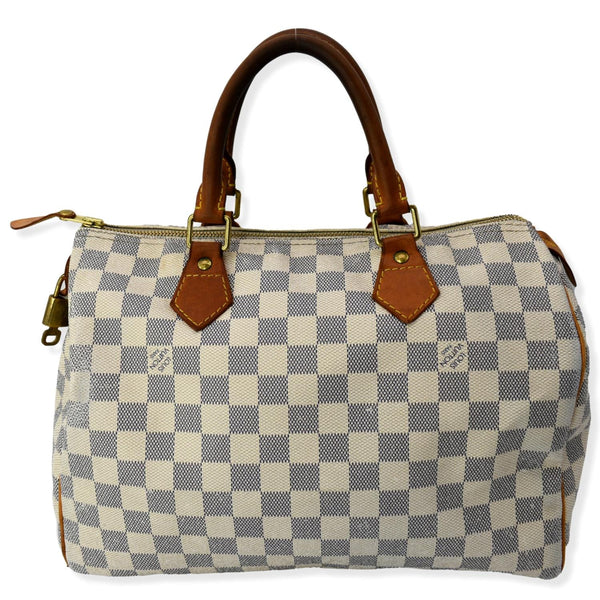 LOUIS VUITTON Speedy 30 Damier Azur Satchel Bag White