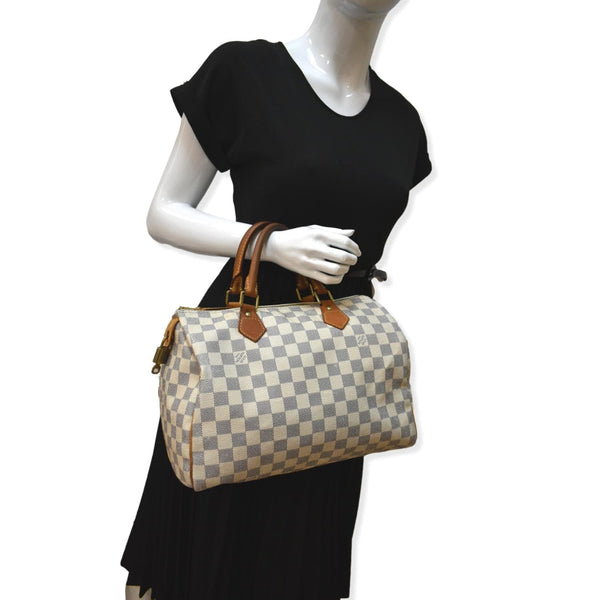 LOUIS VUITTON Speedy 30 Damier Azur Satchel Bag White